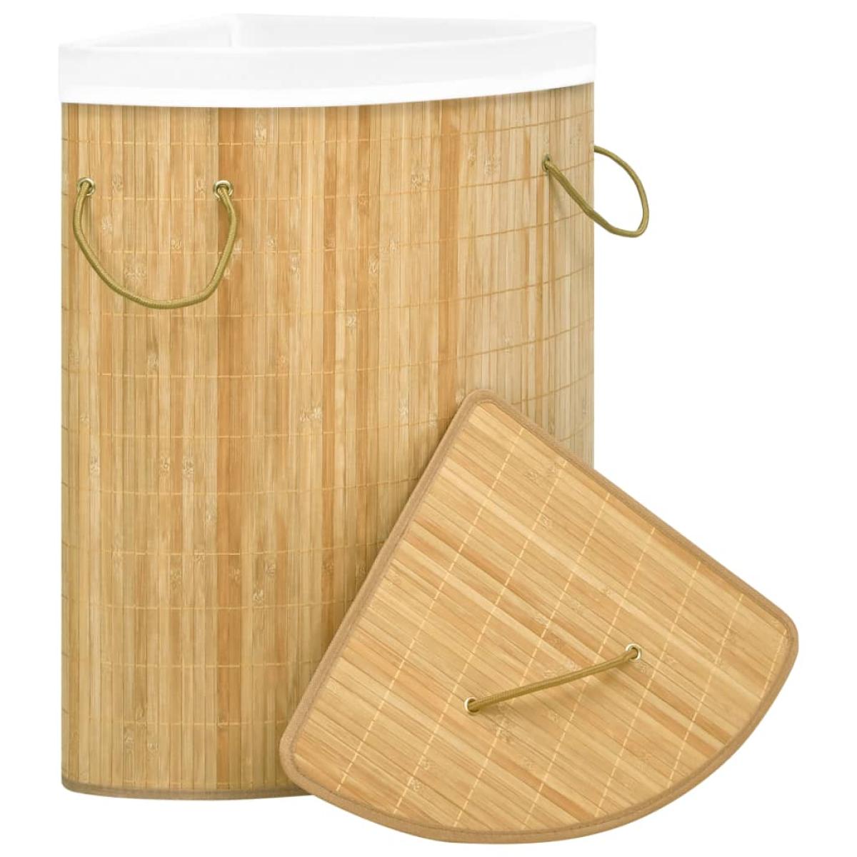 Cesto de ropa sucia de esquina de bambú 60 L