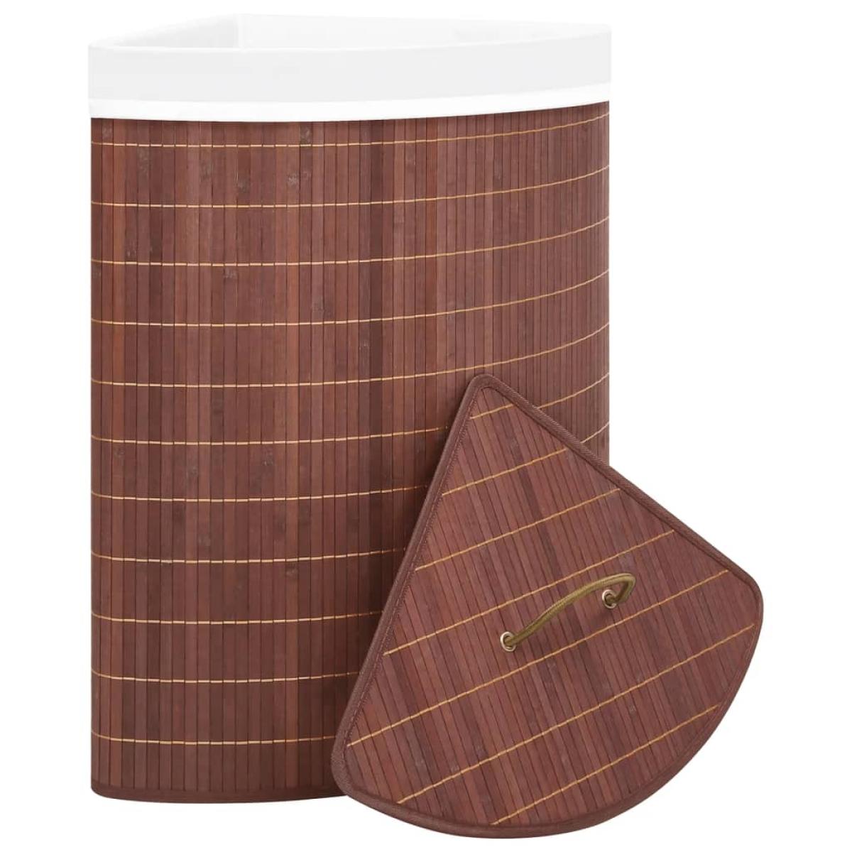 Cesto de ropa sucia de esquina bambú marrón 60 L