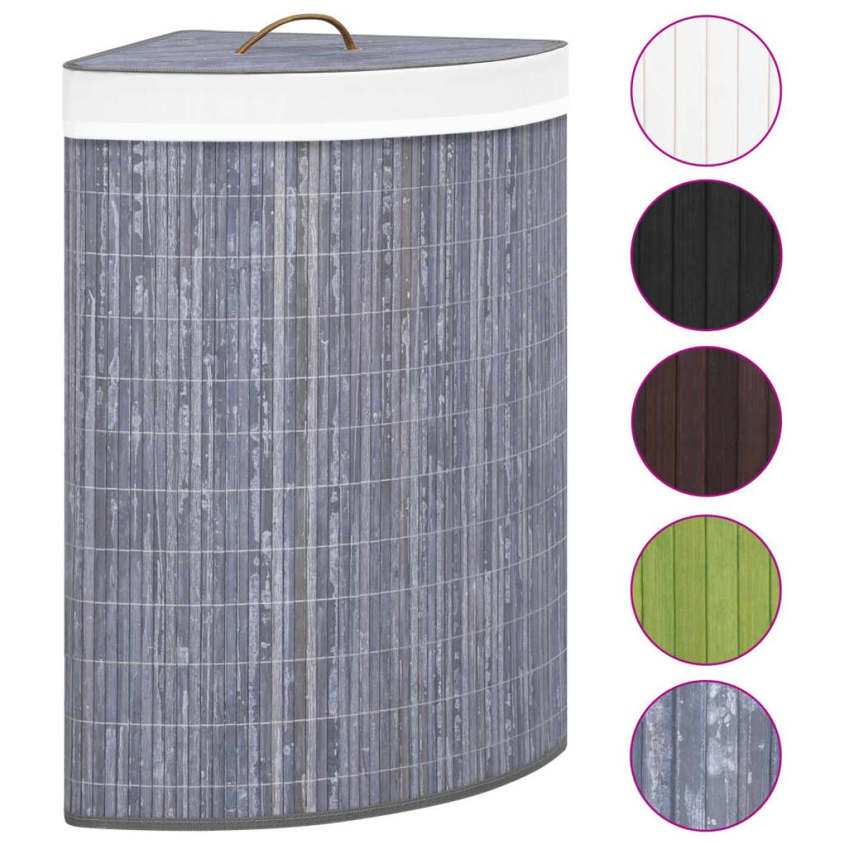 Cesto de la ropa sucia de esquina bambú gris 60 L