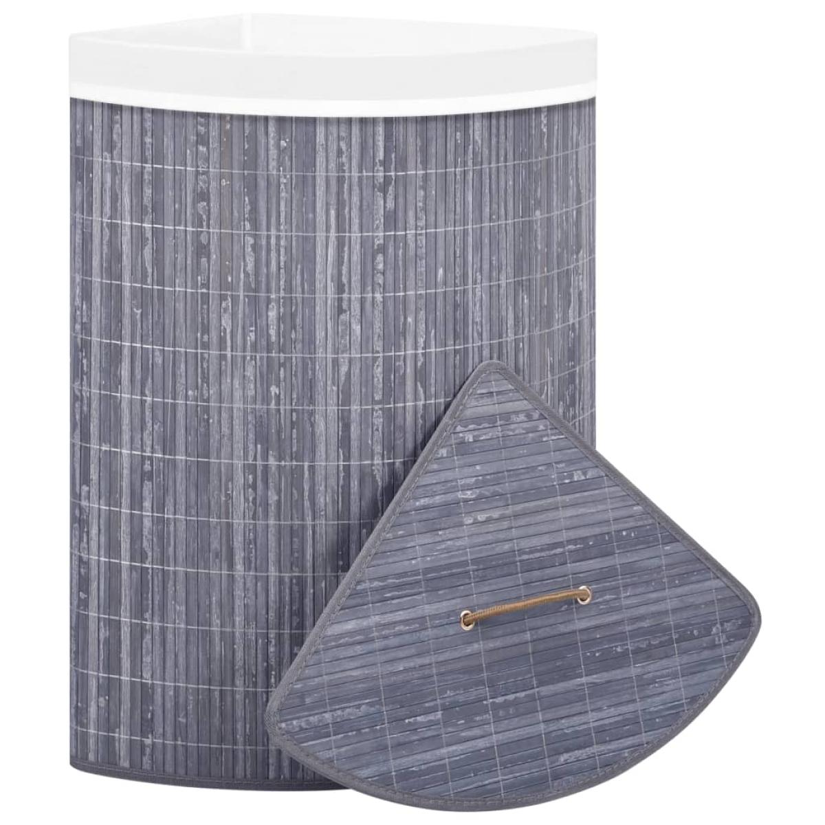 Cesto de la ropa sucia de esquina bambú gris 60 L