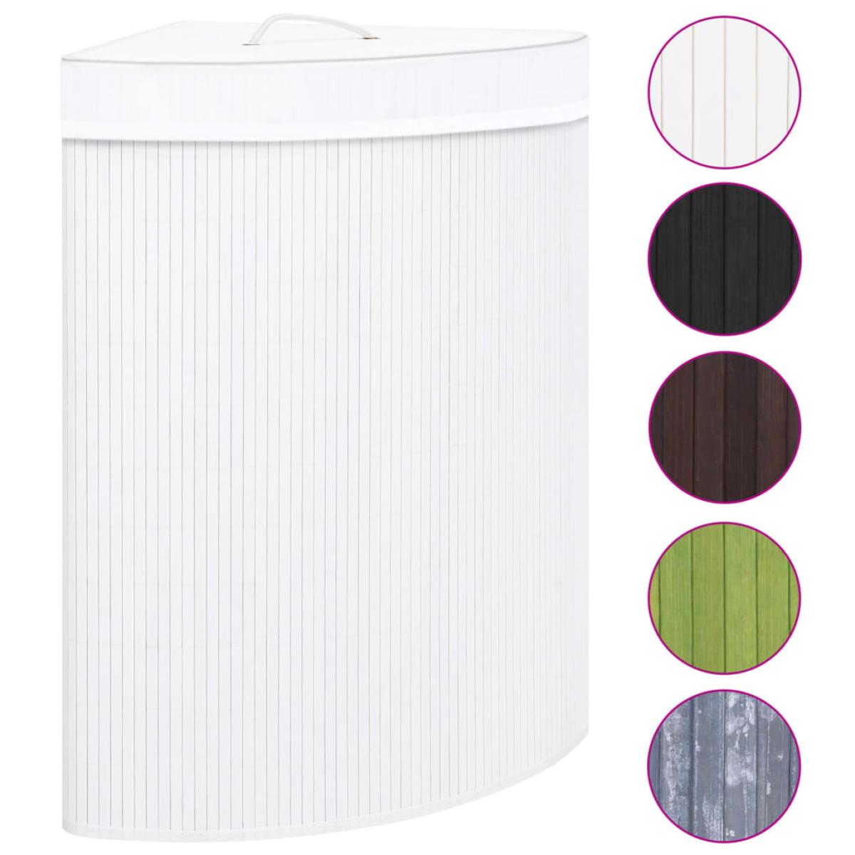 Cesto de la ropa sucia de esquina bambú blanco 60 L