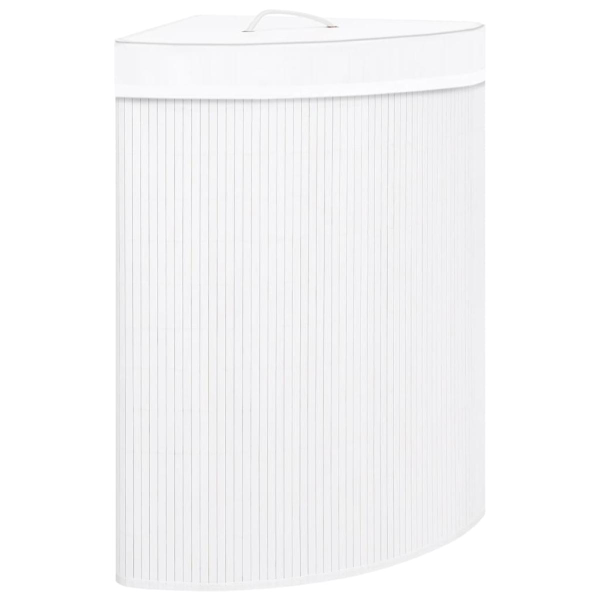 Cesto de la ropa sucia de esquina bambú blanco 60 L