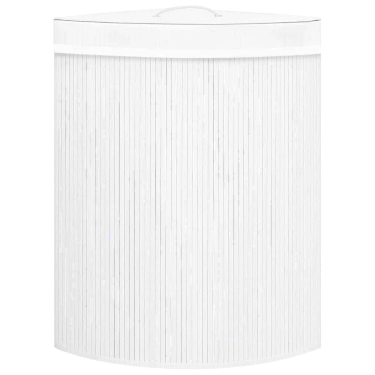 Cesto de la ropa sucia de esquina bambú blanco 60 L