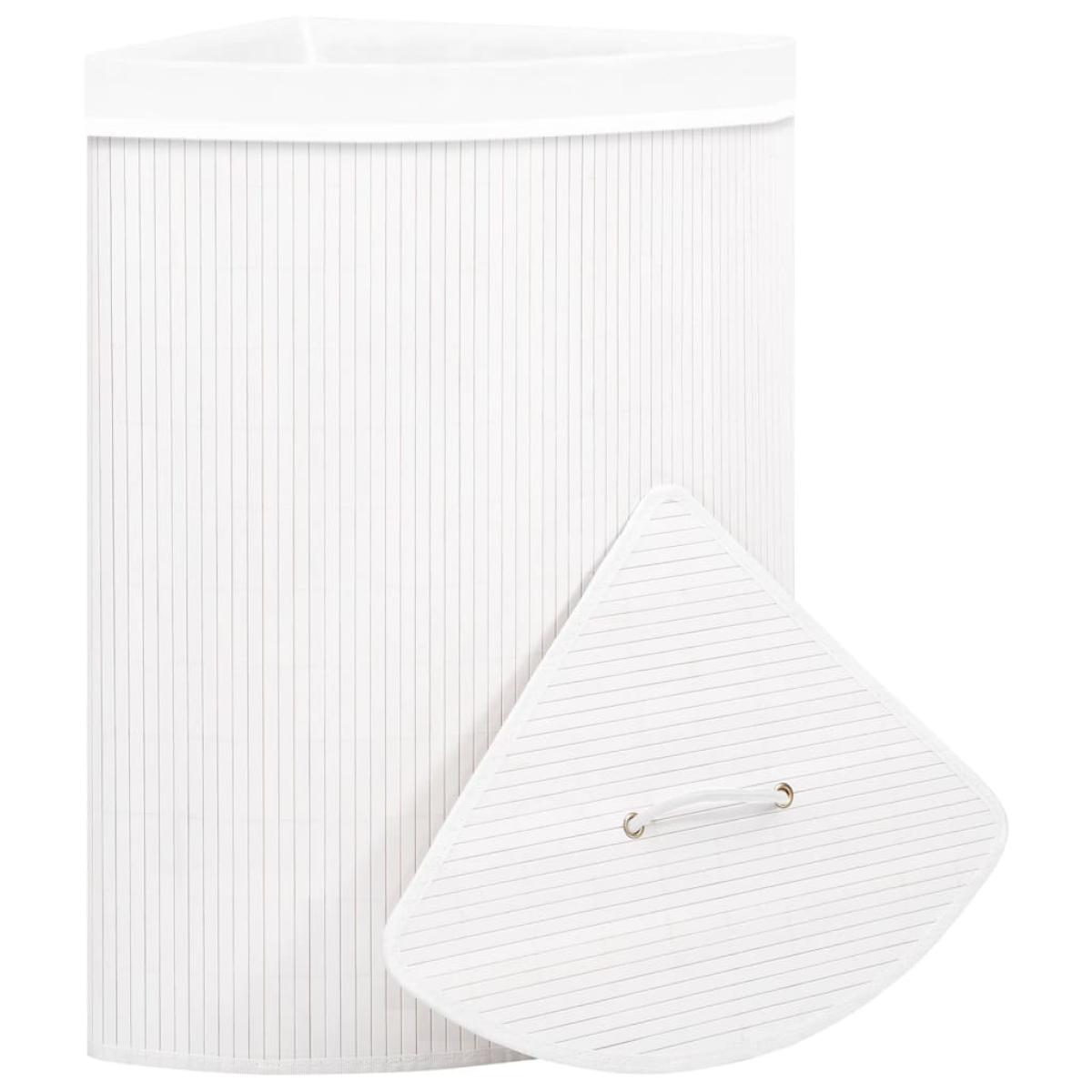Cesto de la ropa sucia de esquina bambú blanco 60 L
