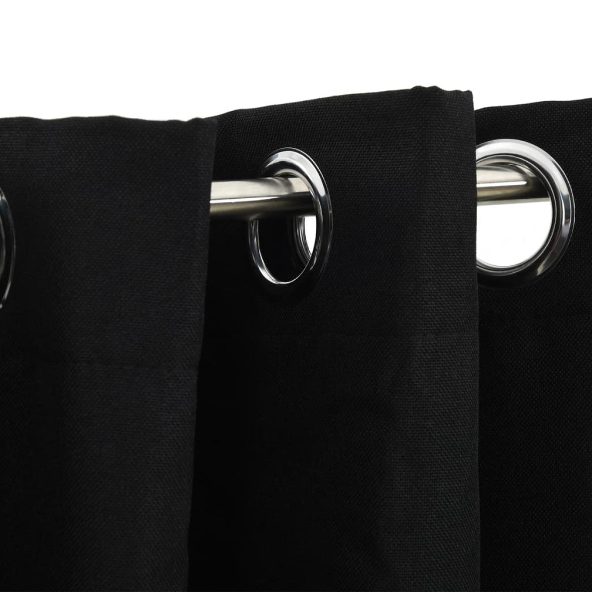 Cortinas opacas con ojales look de lino 2 pzas negro 140x225 cm