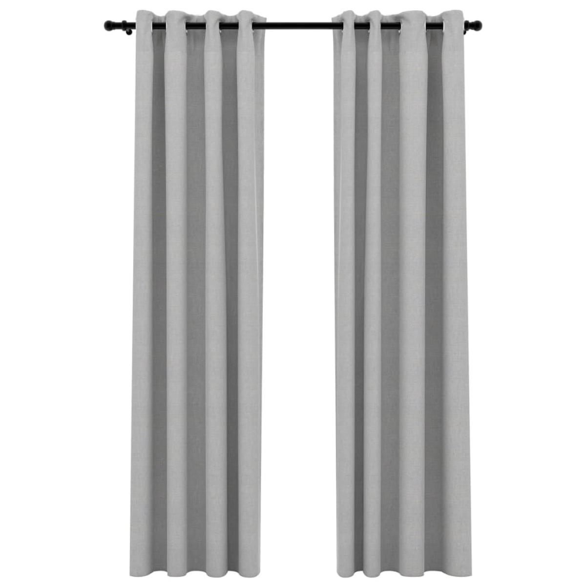 Cortinas opacas con ojales look de lino 2 pzas gris 140x225 cm