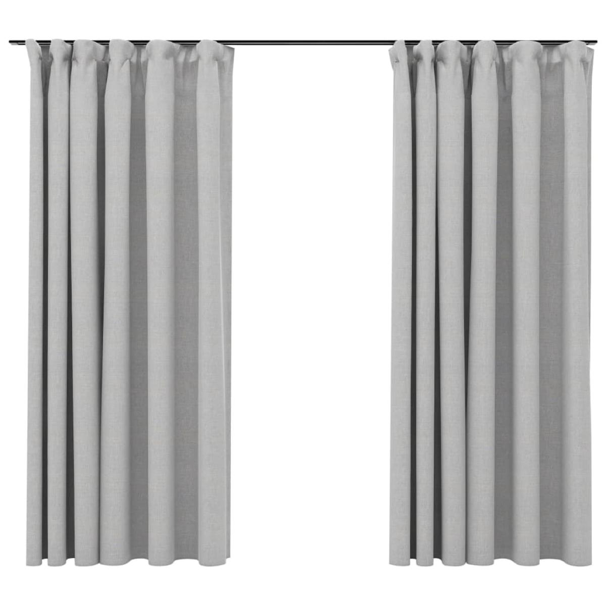 Cortinas opacas con ganchos look de lino 2 pzas gris 140x175 cm