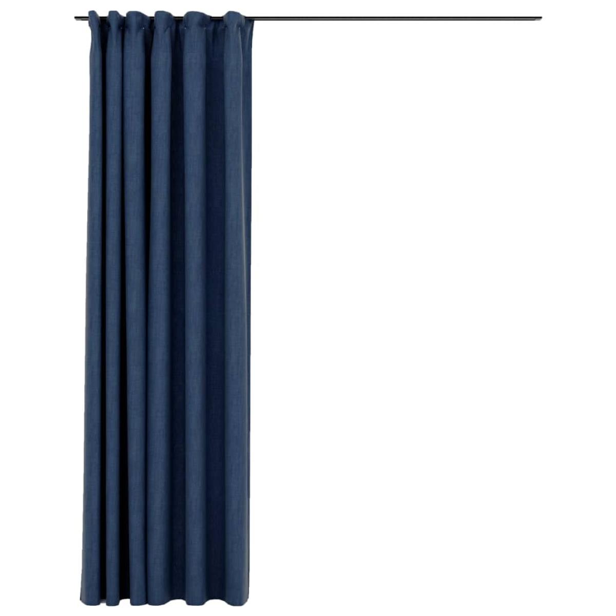 Cortina opaca con ganchos look de lino azul 290x245 cm
