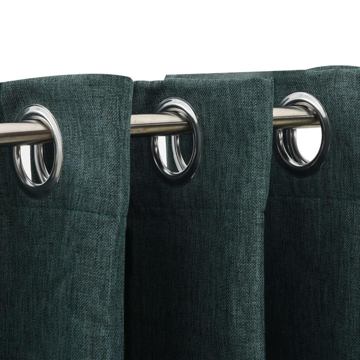 Cortinas opacas con ojales look de lino 2 pzas verde 140x175 cm