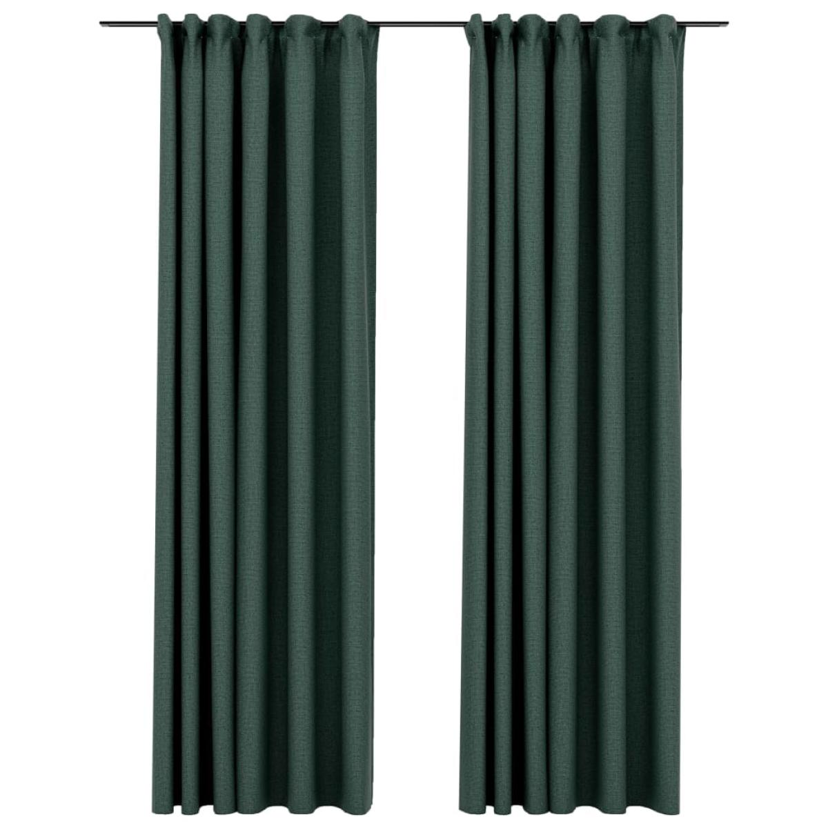 Cortinas opacas con ganchos look de lino 2 pzas verde 140x225cm