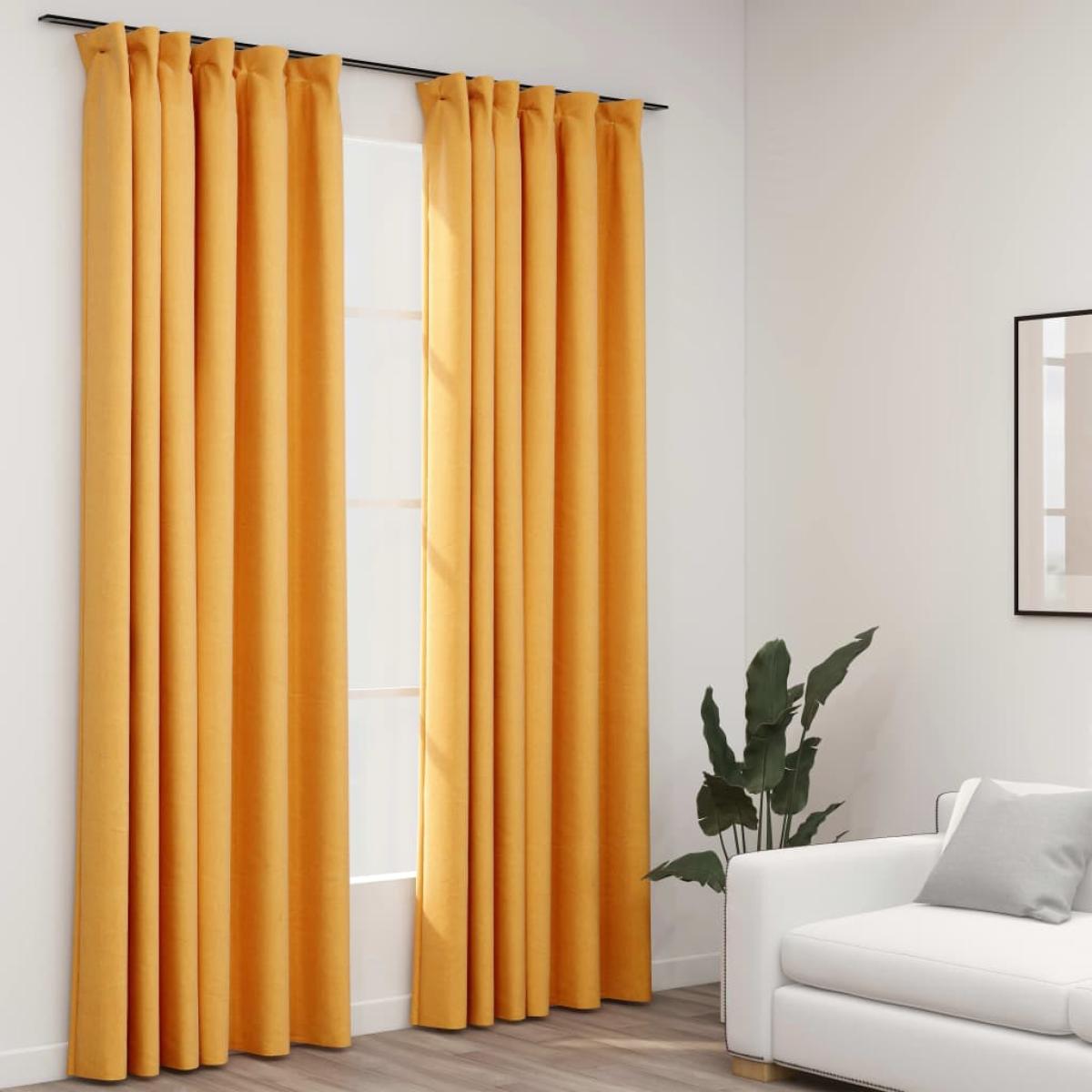 Cortinas opacas ganchos look de lino 2 pzas amarillo 140x245 cm