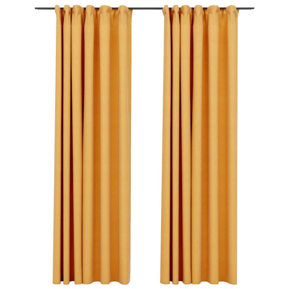 Cortinas opacas ganchos look de lino 2 pzas amarillo 140x245 cm