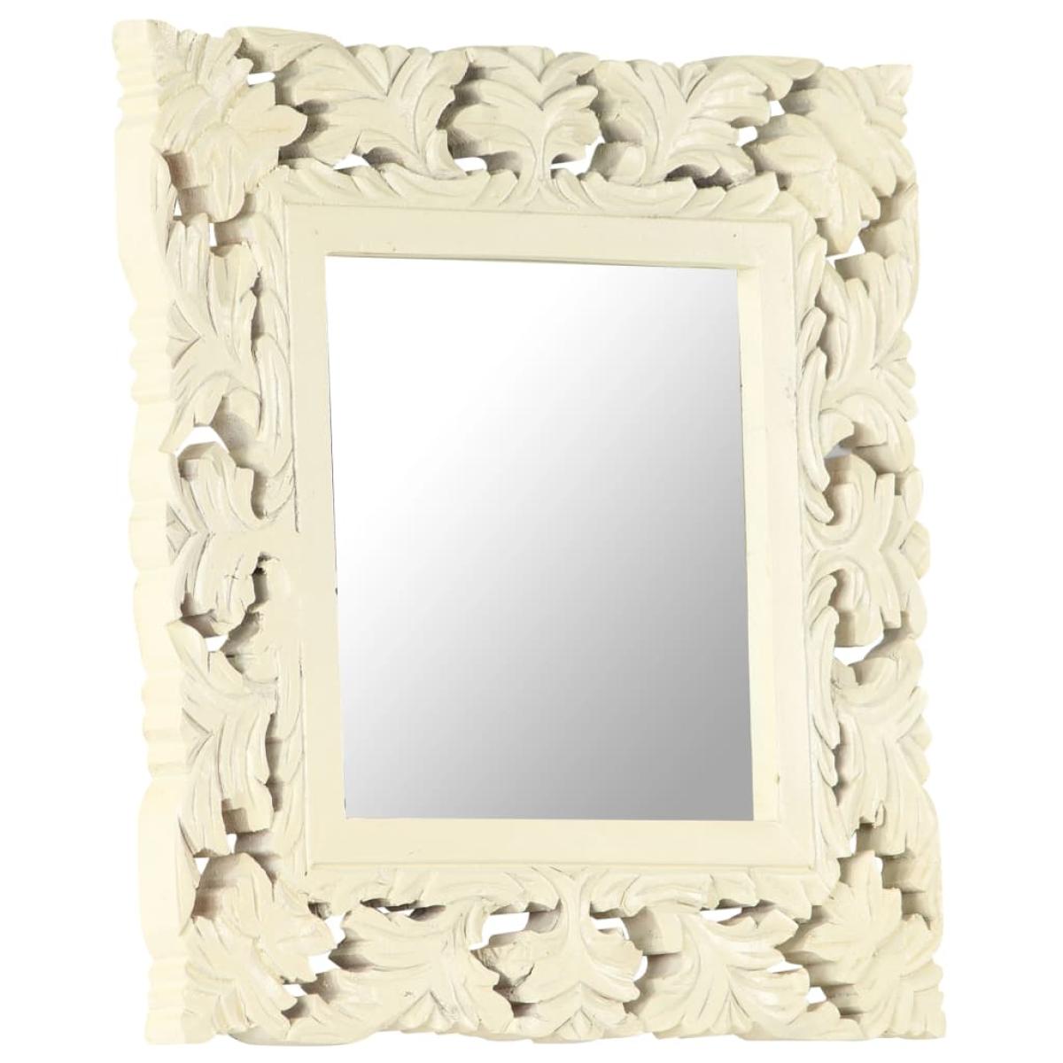 Espejo tallado a mano madera maciza de mango blanco 50x50 cm