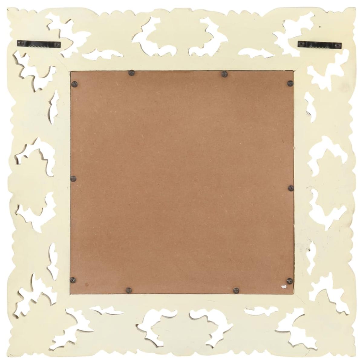 Espejo tallado a mano madera maciza de mango blanco 50x50 cm