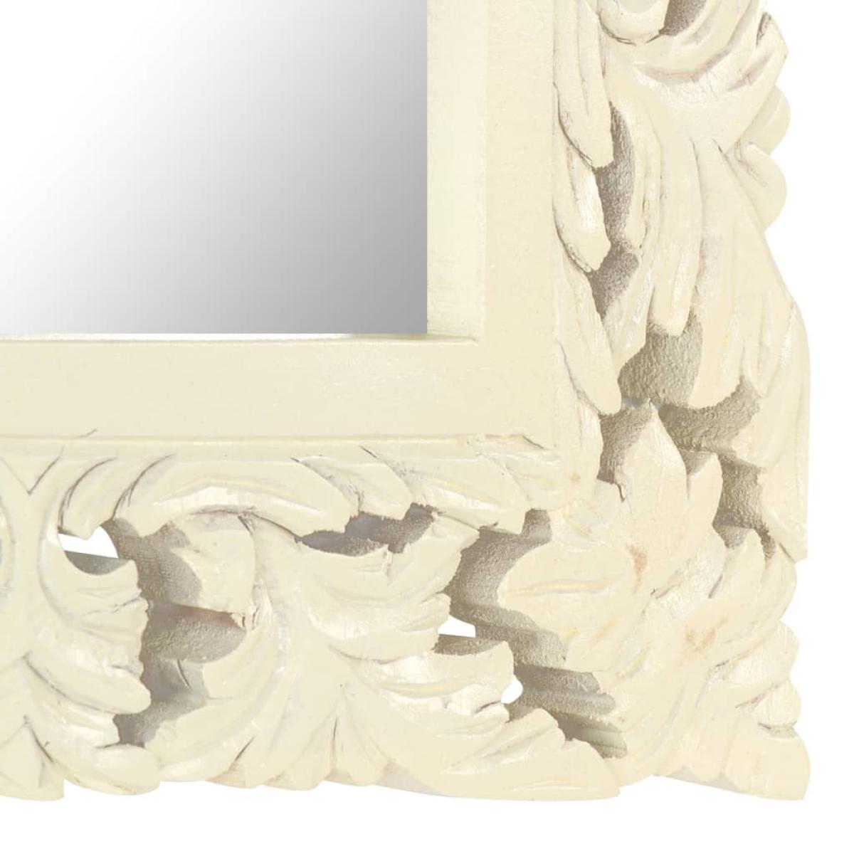 Espejo tallado a mano madera maciza de mango blanco 50x50 cm