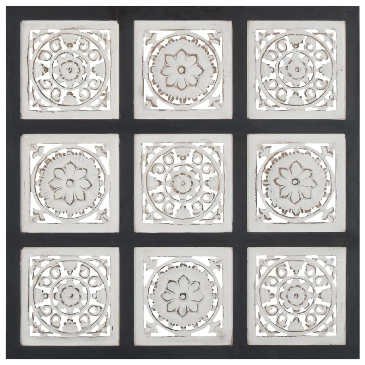 Panel de pared tallado a mano MDF negro y blanco 60x60x1,5 cm