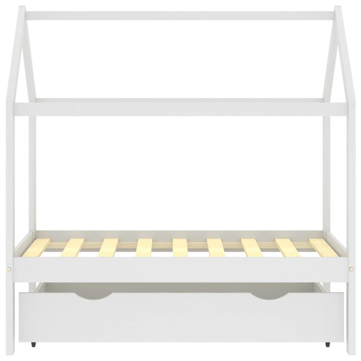 Estructura de cama infantil y cajón madera pino blanca 70x140cm