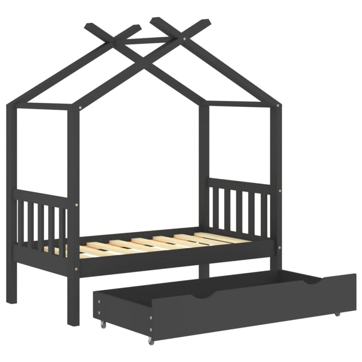 Estructura de cama infantil y cajón madera pino gris 70x140cm
