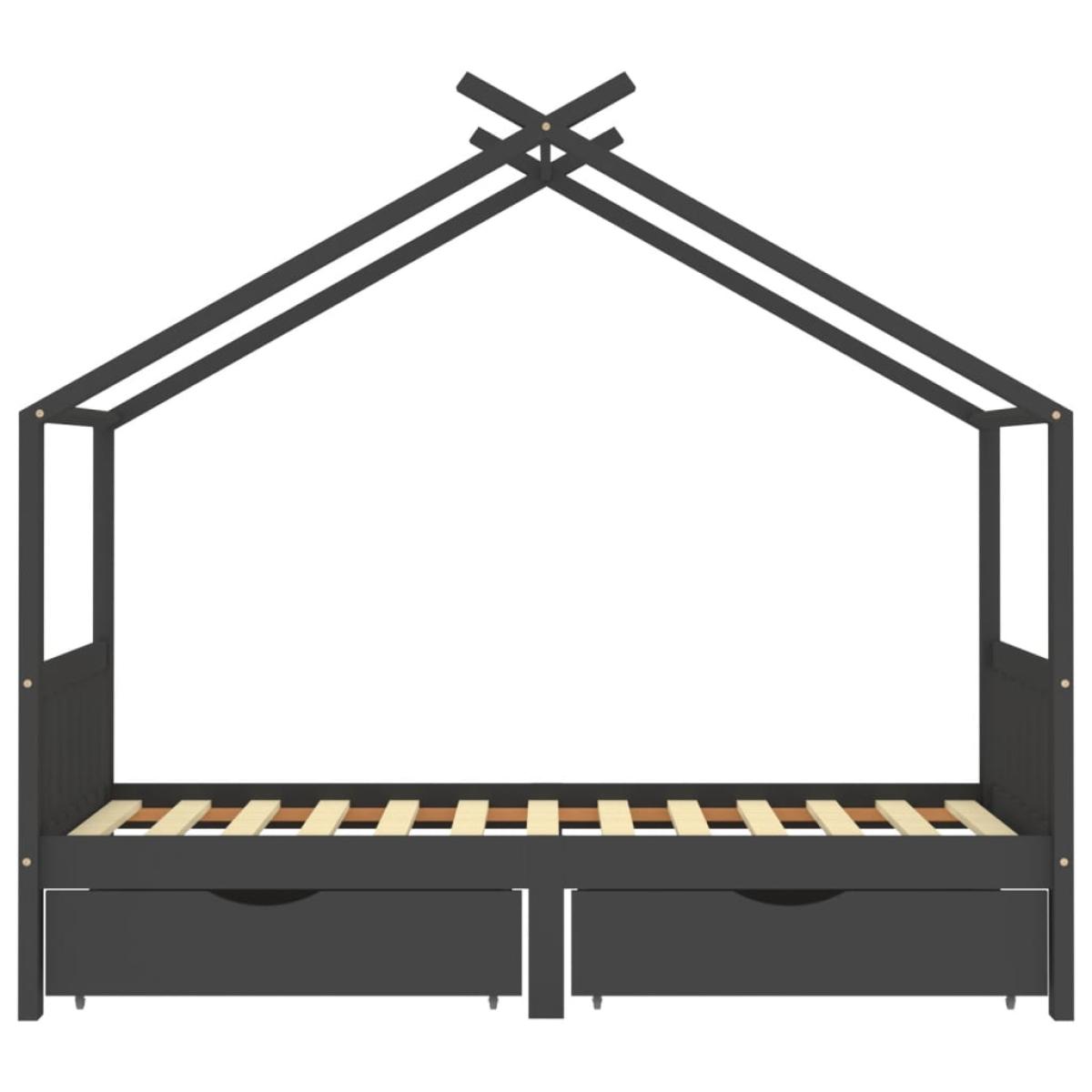 Estructura de cama infantil y cajones madera pino gris 90x200cm