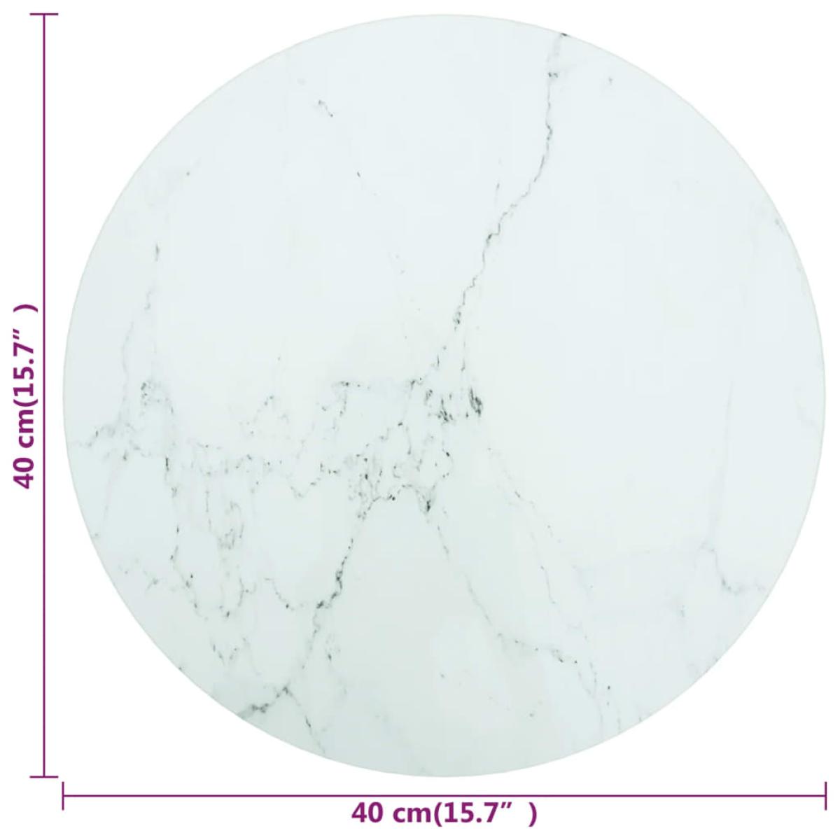 Tablero de mesa vidrio templado diseño mármol blanco Ø40x0,8 cm