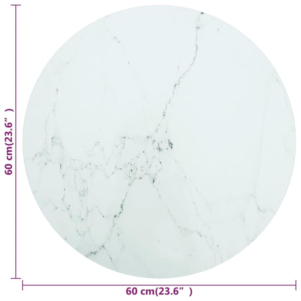 Tablero de mesa vidrio templado diseño mármol blanco Ø60x0,8 cm