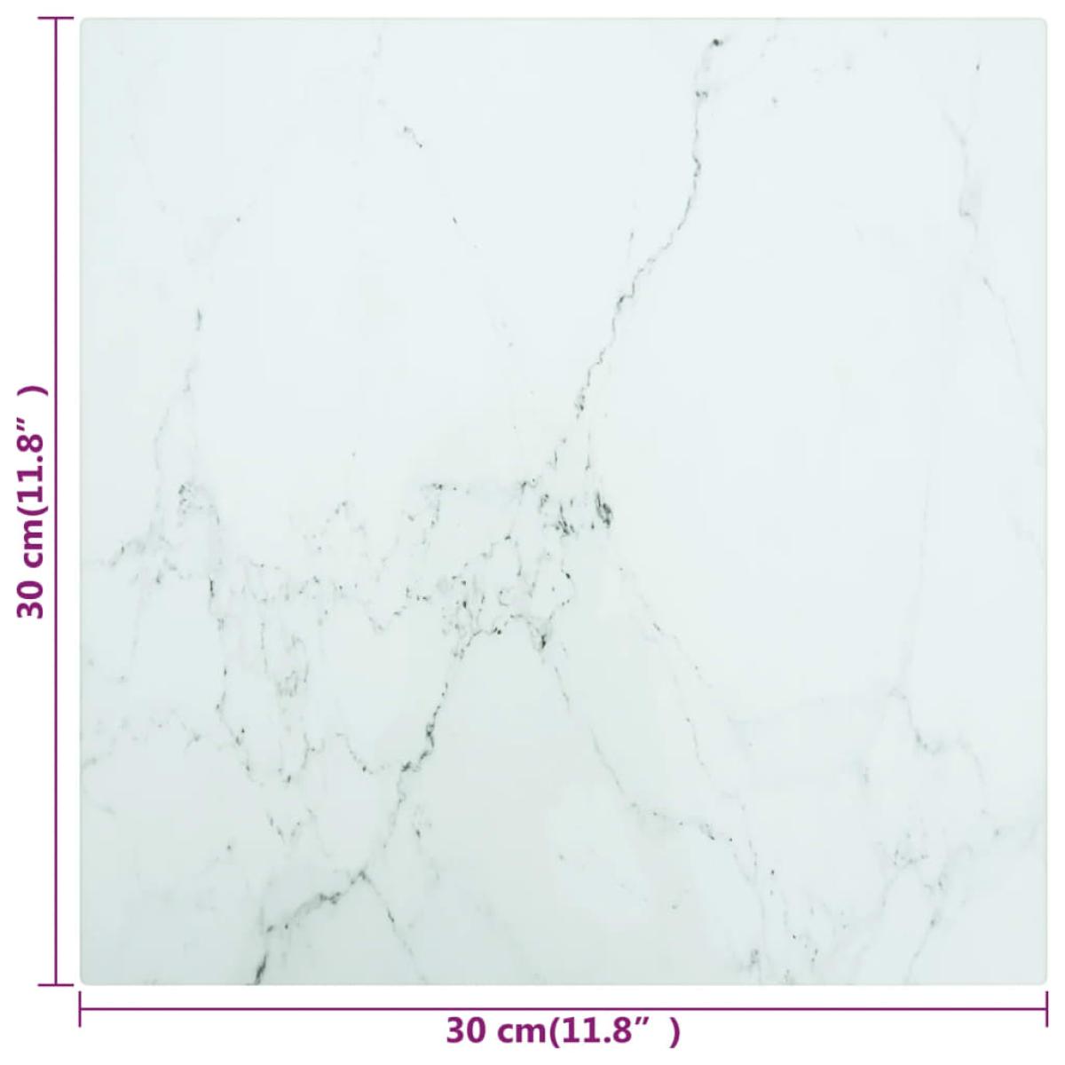 Tablero de mesa vidrio templado diseño mármol blanco 30x30 cm