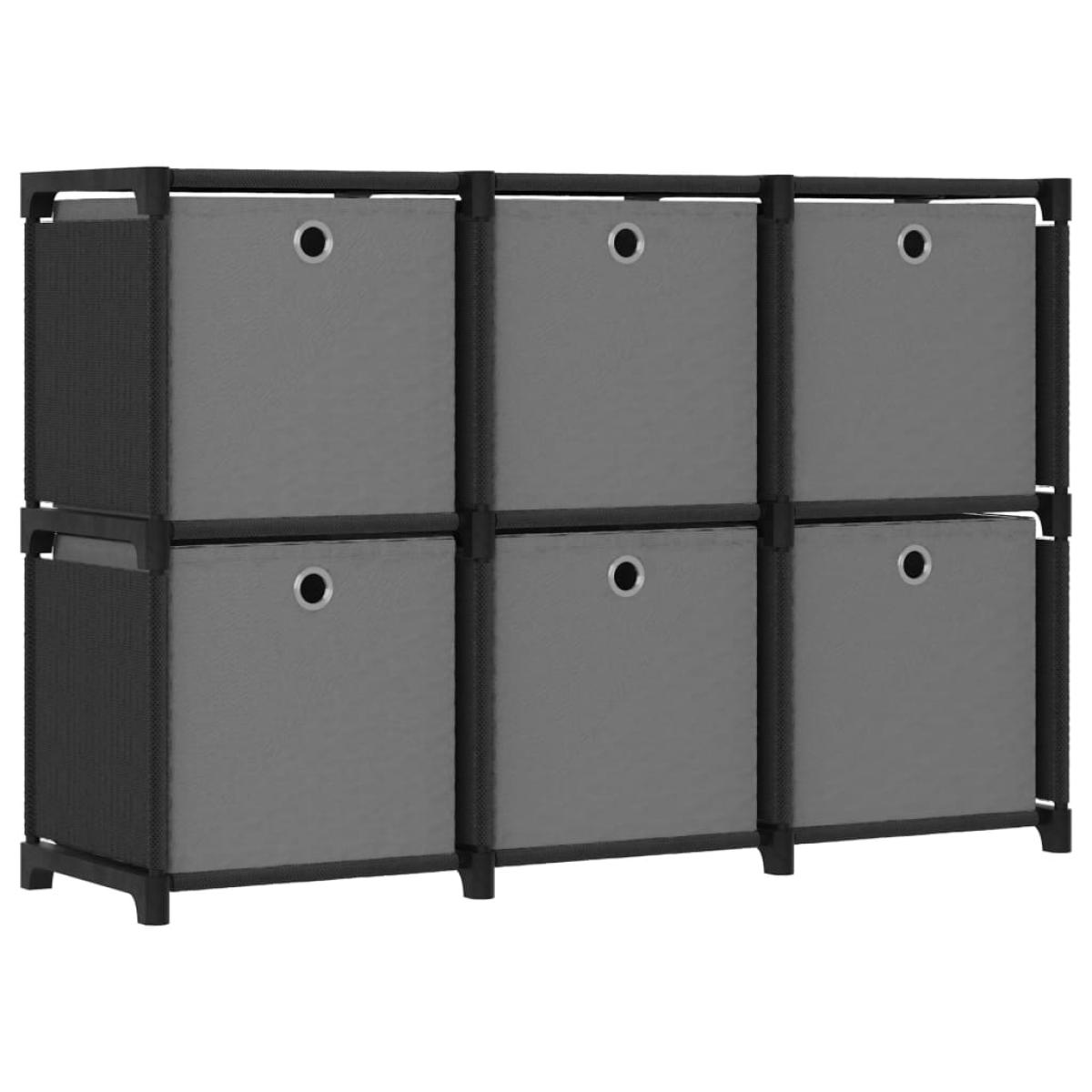 Estantería de 6 cubos con cajas tela negra 103x30x72,5 cm