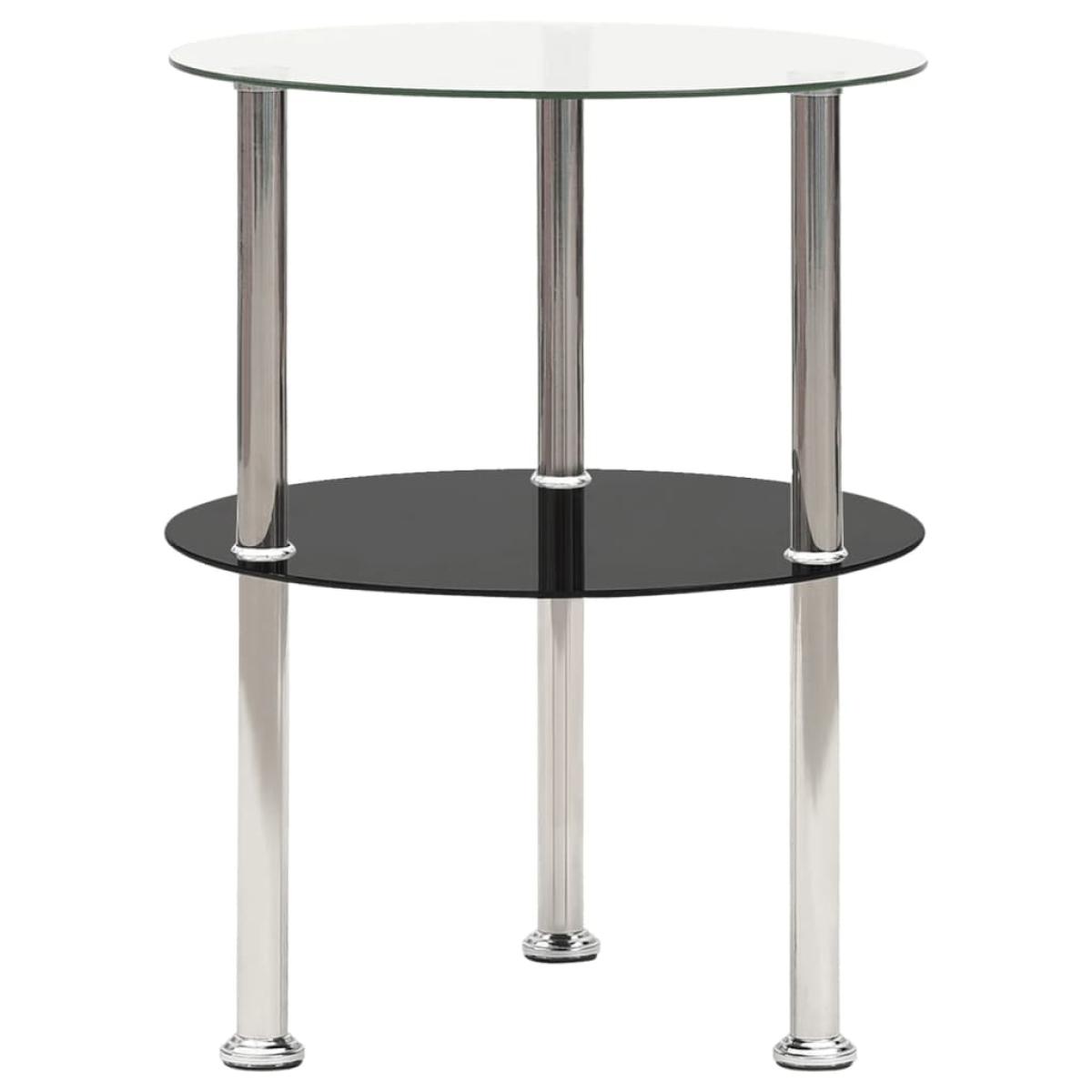 Mesa auxiliar 2 niveles vidrio templado transparente negro 38cm