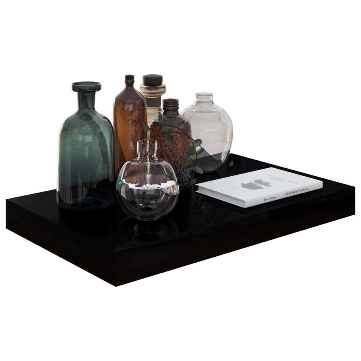 Estante flotante de pared negro con brillo MDF 40x23x3,8 cm 