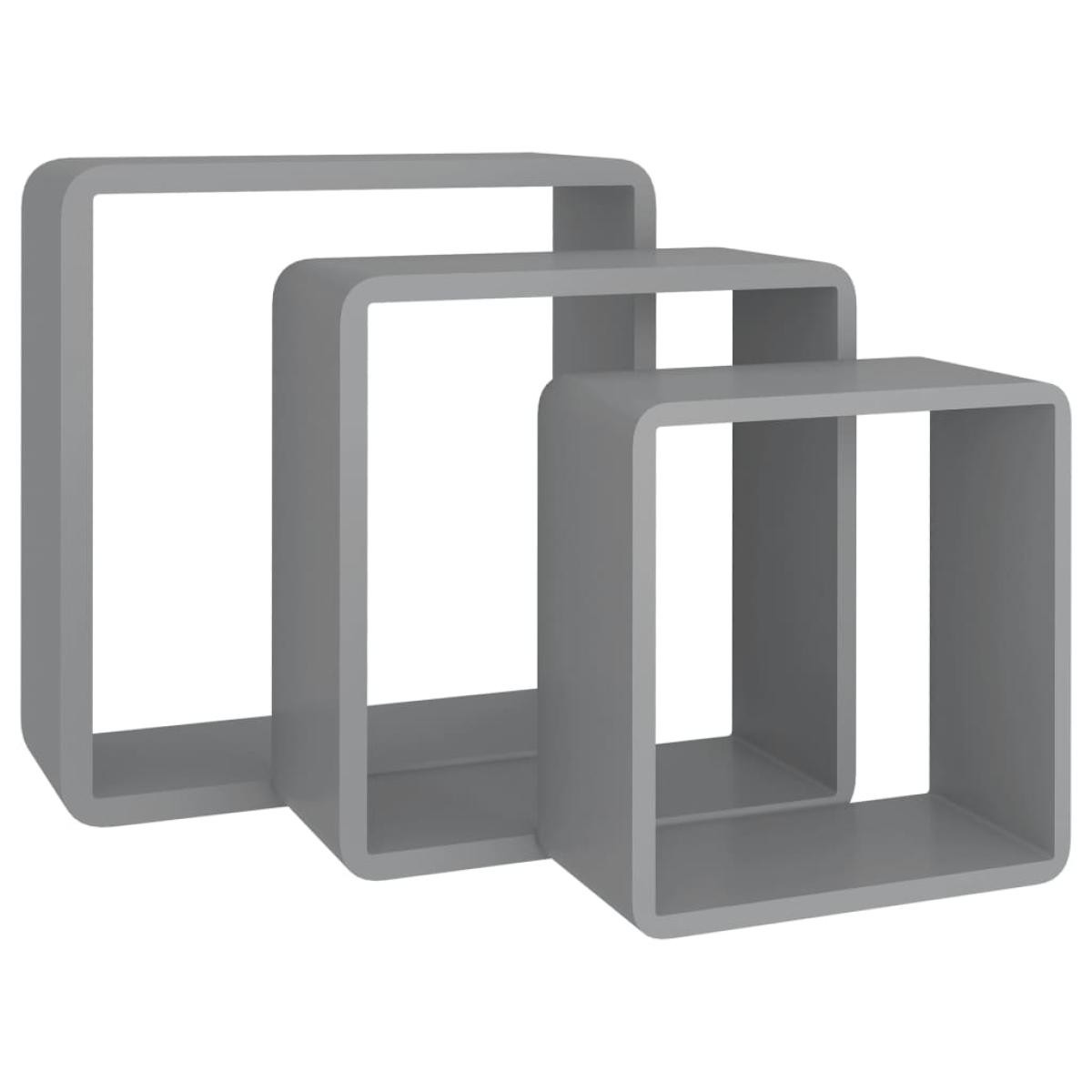Estanterías de cubos de pared 3 piezas MDF gris