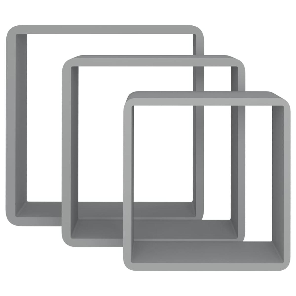 Estanterías de cubos de pared 3 piezas MDF gris