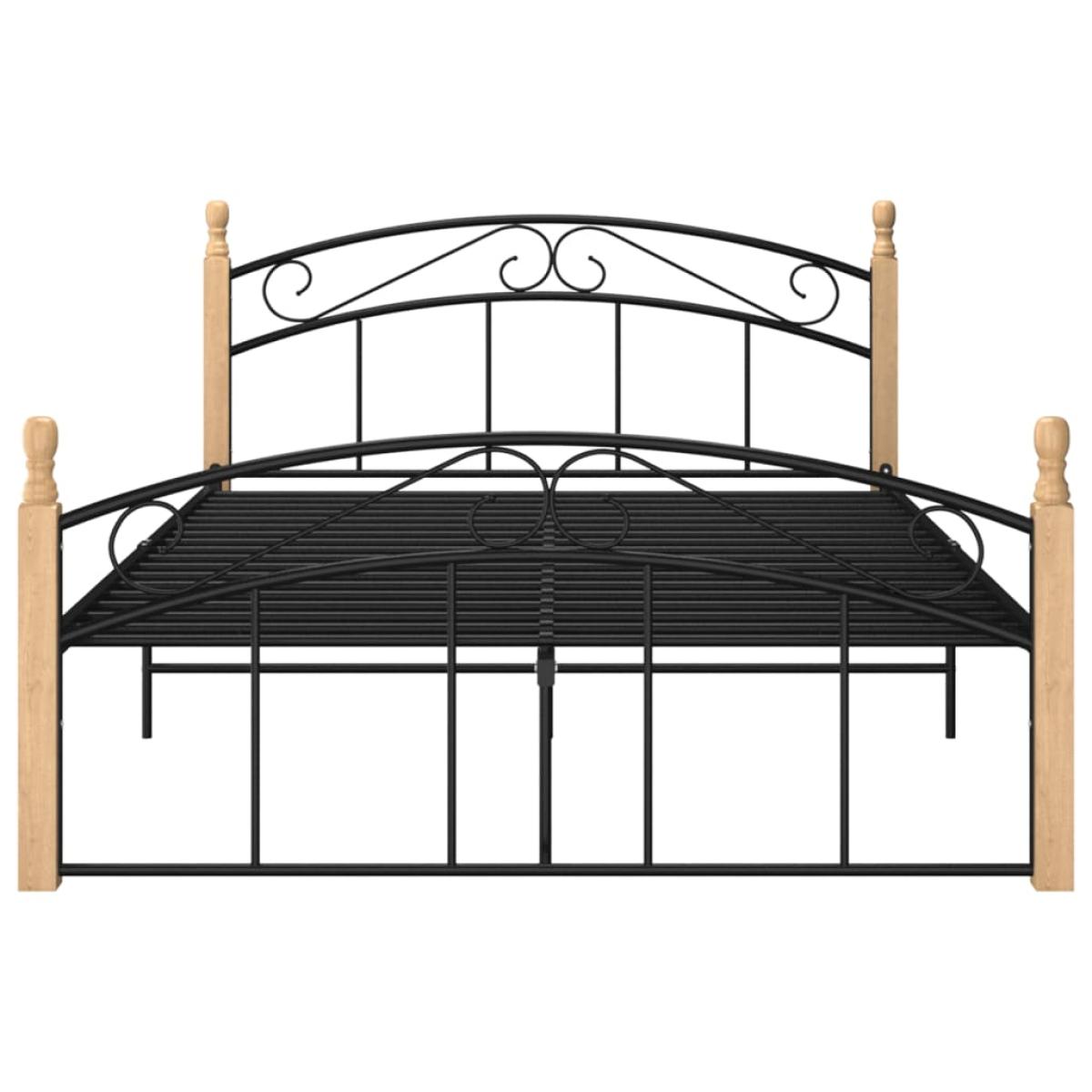 Estructura de cama metal y madera maciza de roble 140x200 cm 