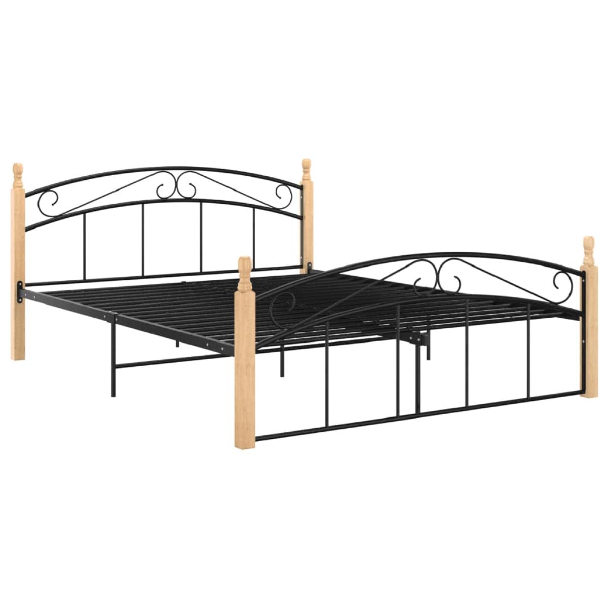 Estructura de cama metal y madera maciza de roble 140x200 cm 