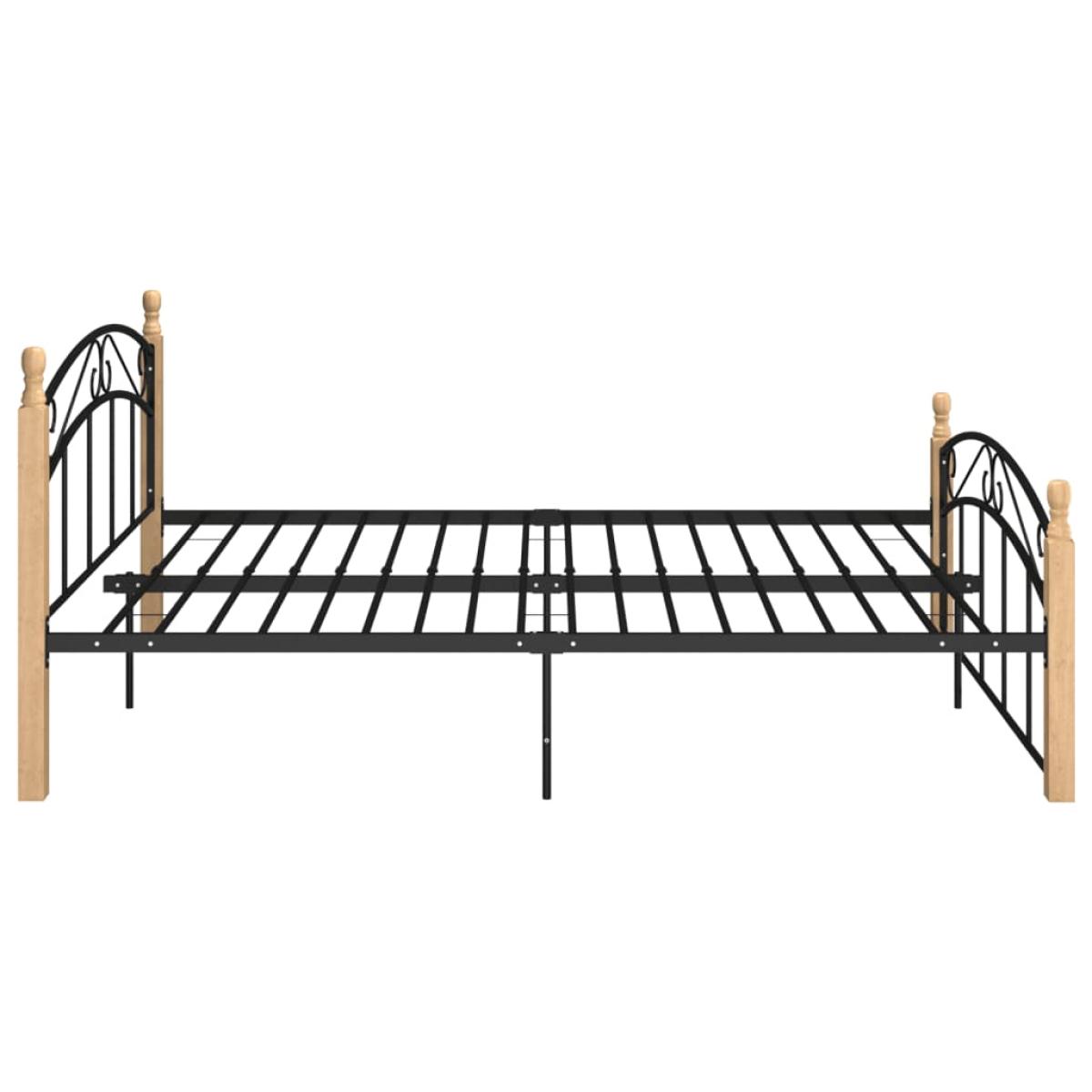 Estructura de cama metal y madera maciza de roble 140x200 cm 