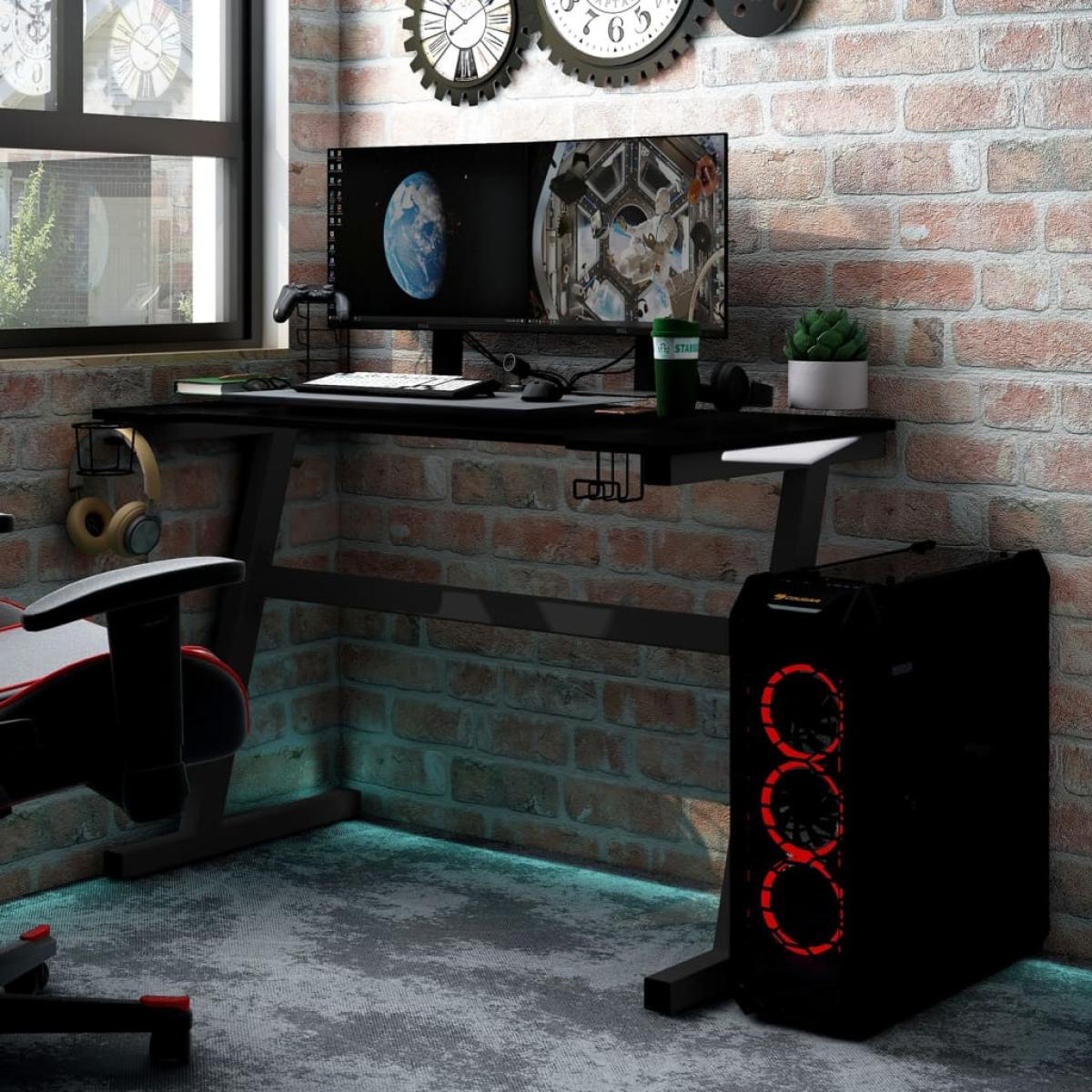 Escritorio gaming LED con patas en forma Z negro 90x60x75 cm