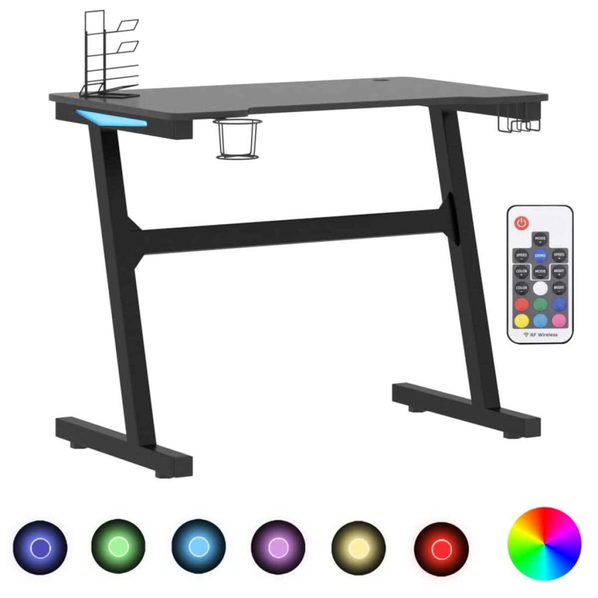 Escritorio gaming LED con patas en forma Z negro 90x60x75 cm