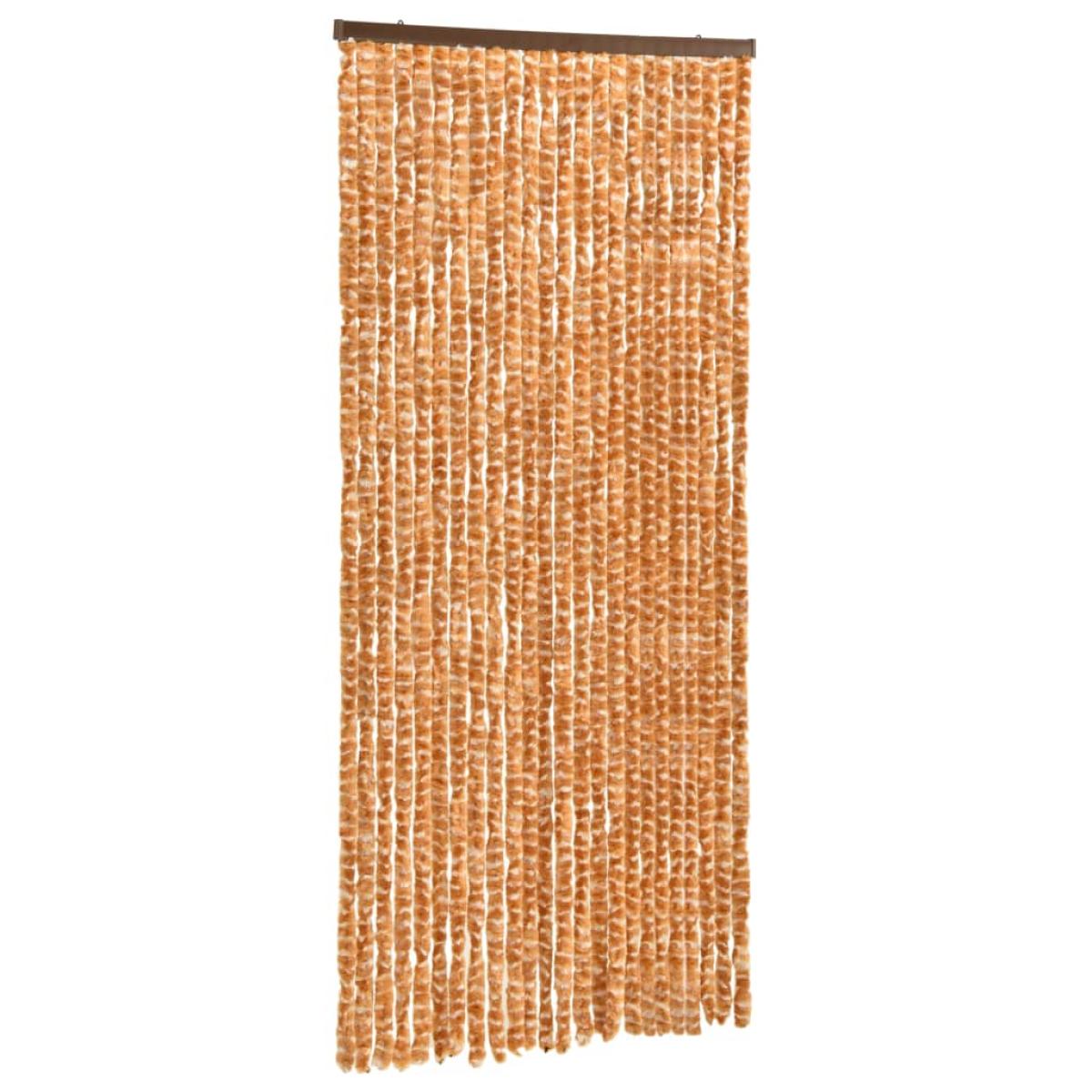 Cortina mosquitera chenilla ocre y blanco 100x220 cm