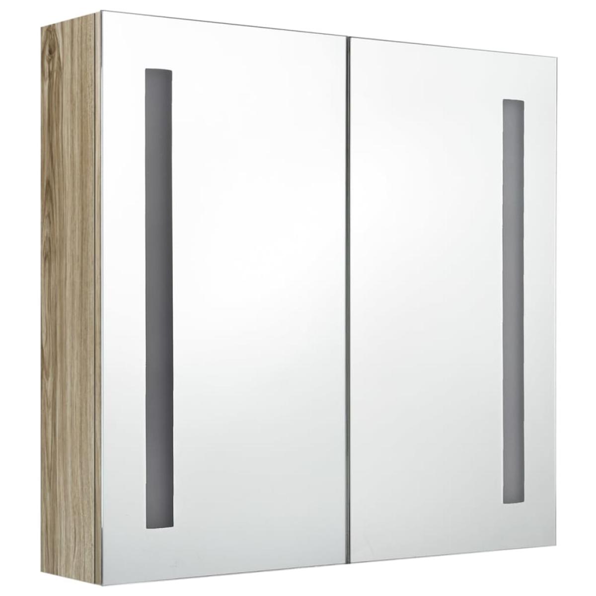 Armario de cuarto de baño con espejo y LED roble 62x14x60 cm