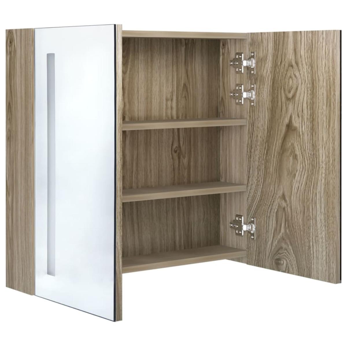 Armario de cuarto de baño con espejo y LED roble 62x14x60 cm