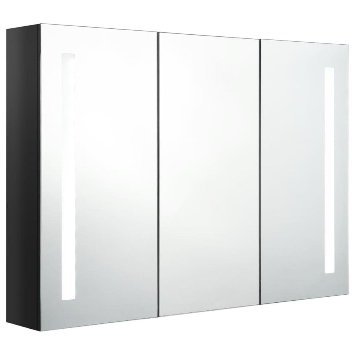 Armario cuarto de baño con espejo LED 89x14x62 cm negro brillo