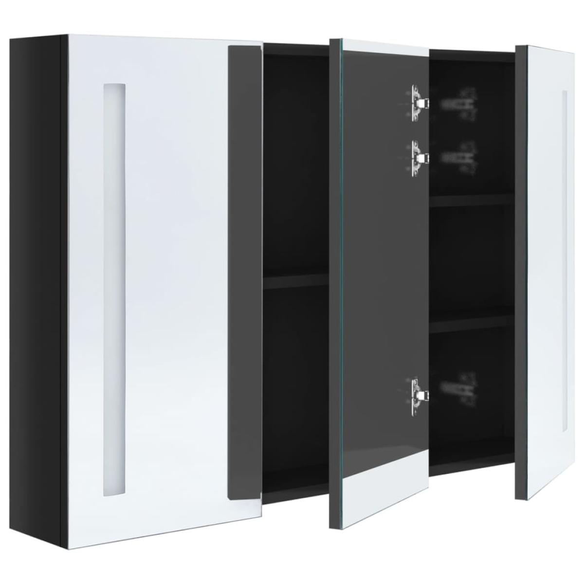 Armario cuarto de baño con espejo LED 89x14x62 cm negro brillo