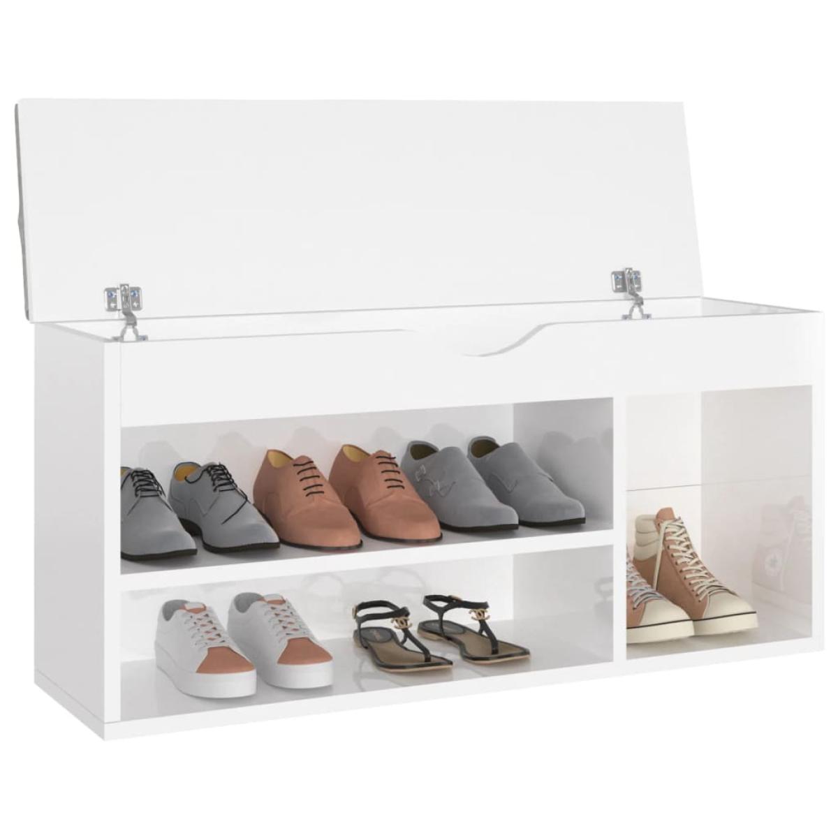 Banco zapatero con cojín aglomerado blanco brillo 104x30x49 cm