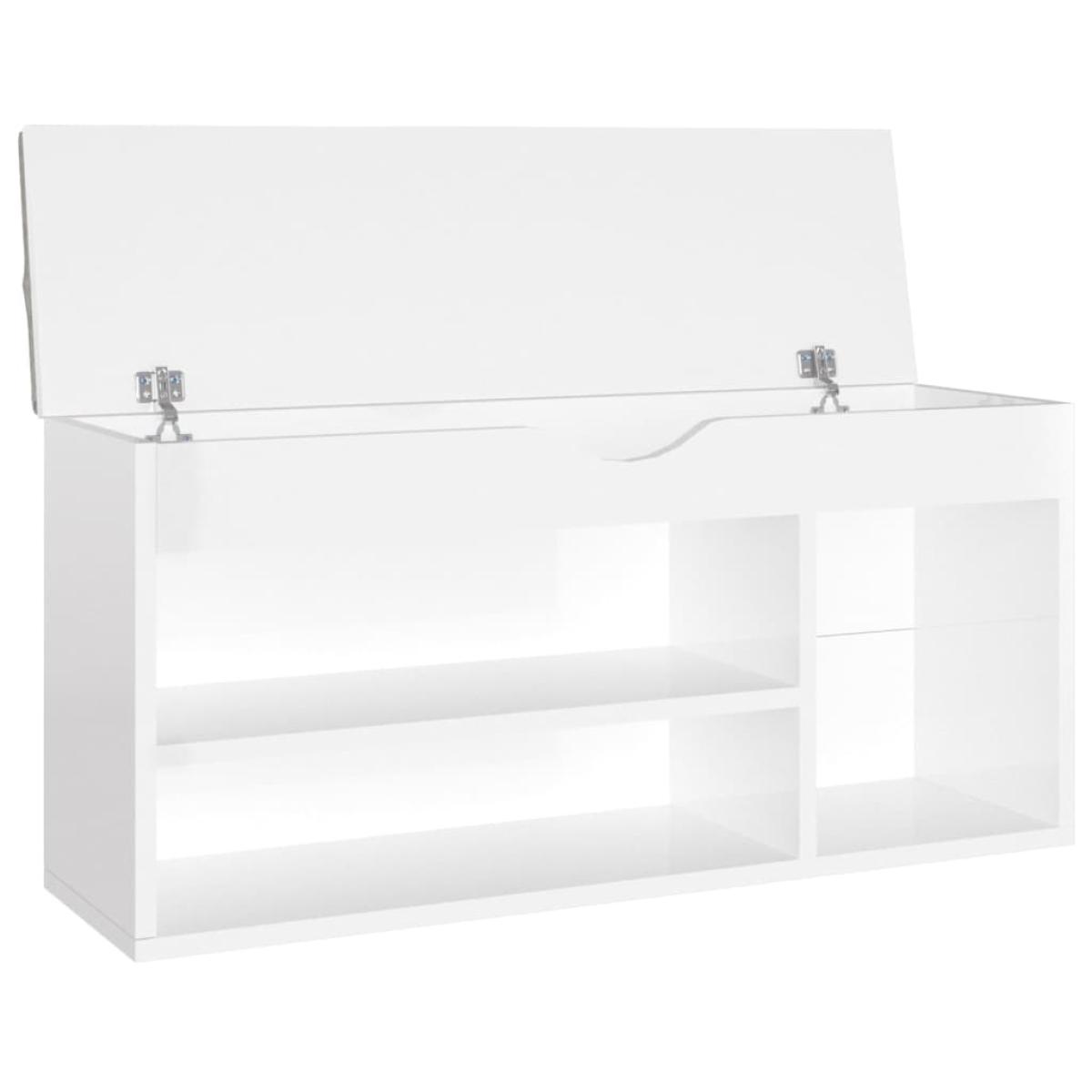 Banco zapatero con cojín aglomerado blanco brillo 104x30x49 cm