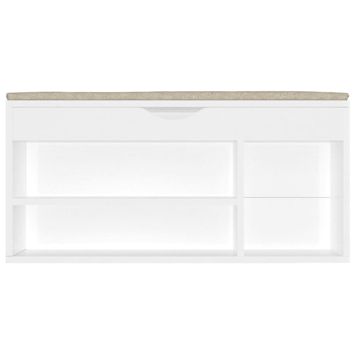 Banco zapatero con cojín aglomerado blanco brillo 104x30x49 cm