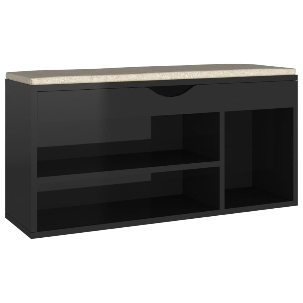 Banco zapatero cojín aglomerado negro brillante 104x30x49 cm
