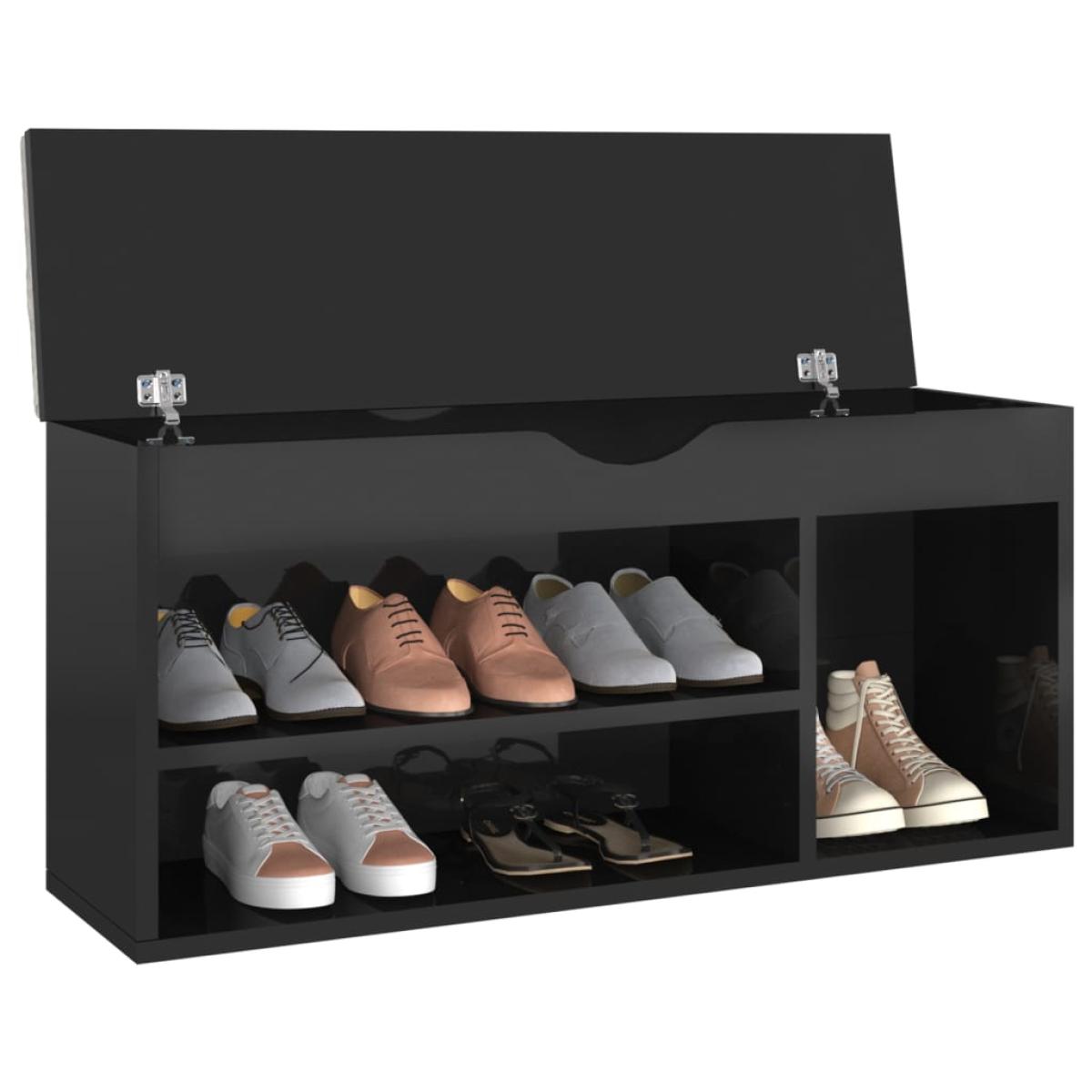 Banco zapatero cojín aglomerado negro brillante 104x30x49 cm