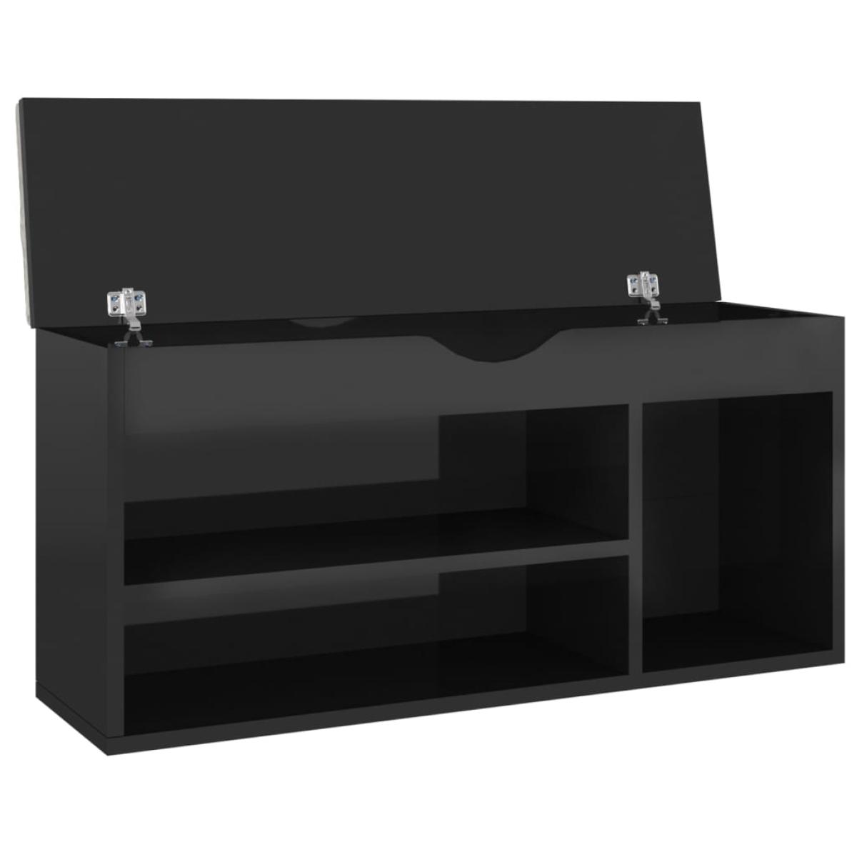 Banco zapatero cojín aglomerado negro brillante 104x30x49 cm