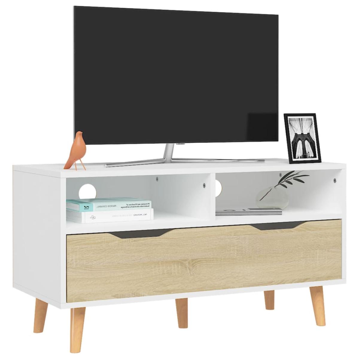 Mueble para TV aglomerado blanco y roble Sonoma 90x40x48,5 cm
