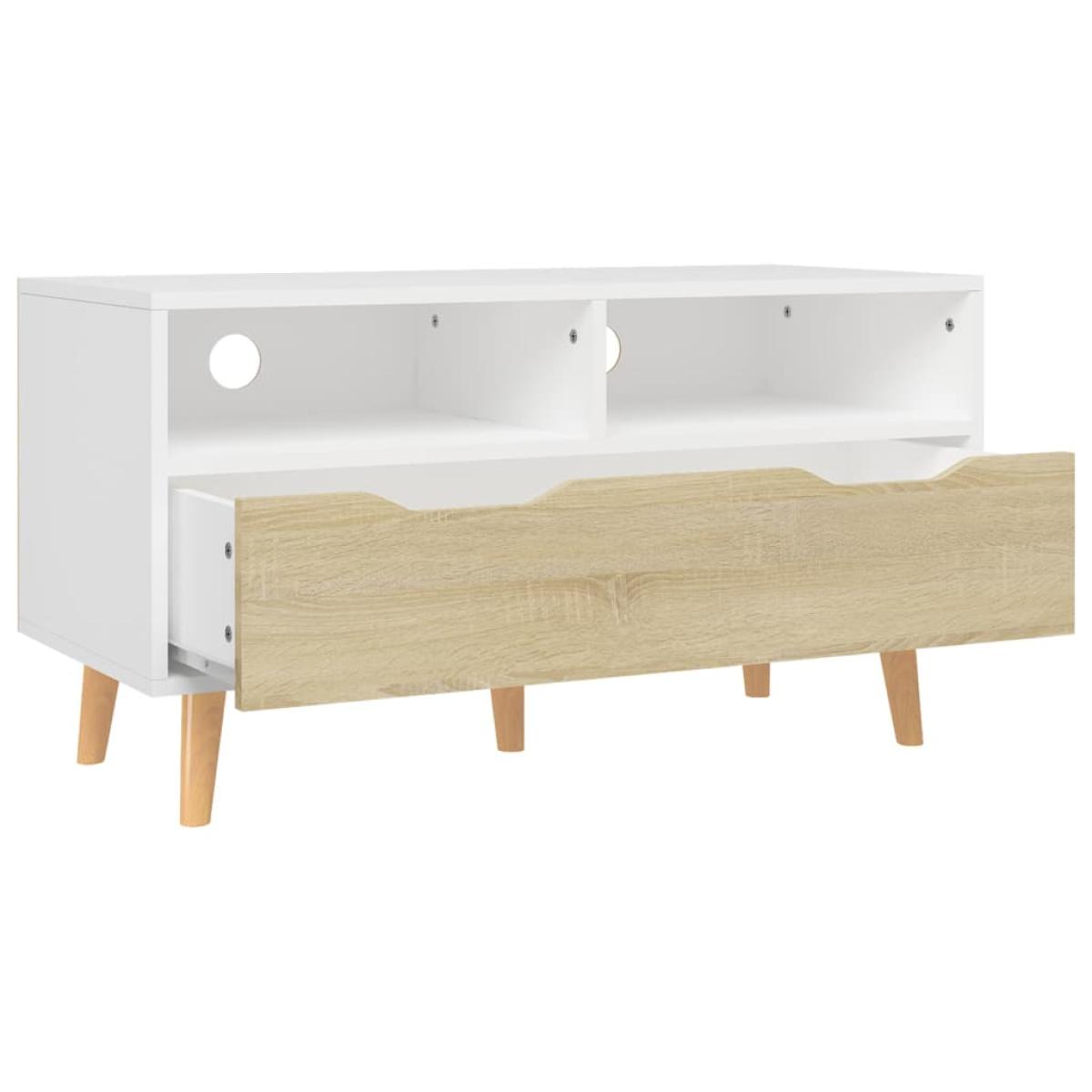 Mueble para TV aglomerado blanco y roble Sonoma 90x40x48,5 cm