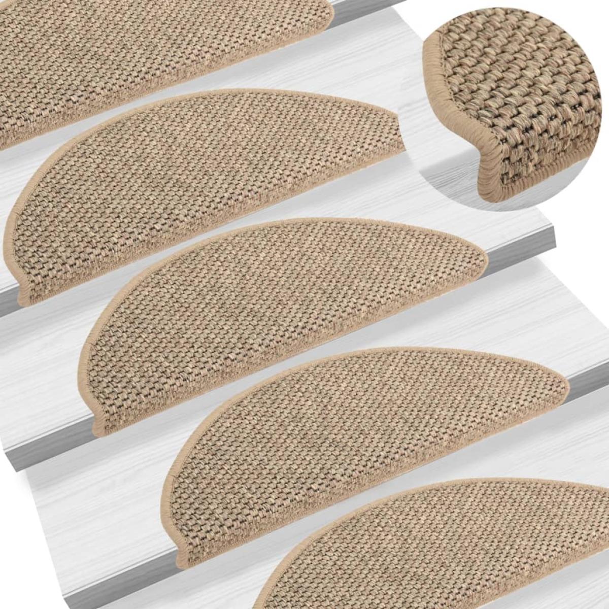 Alfombrilla autoadhesiva escalera sisal 15 uds beige 65x21x4 cm
